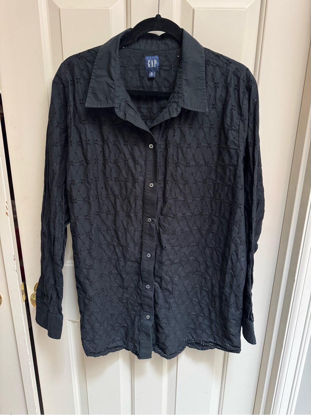 GAP Black Eyelet Button-Down Shirt
